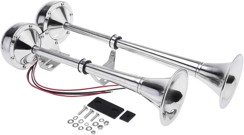 NovelBee 12v Stainless Steel Dual Trumpet Horn,125db Marine Boat Electric Horn for Ship Truck RV Trailer (Low and High Tone) - Image 1